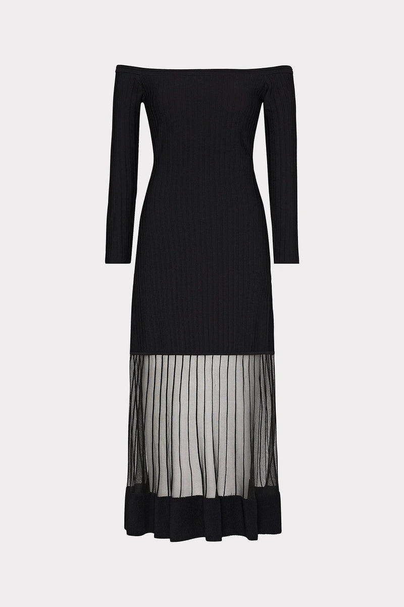 Milly Off The Shoulder Sheer Knit Midi Dress