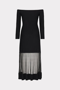 Milly Off The Shoulder Sheer Knit Midi Dress