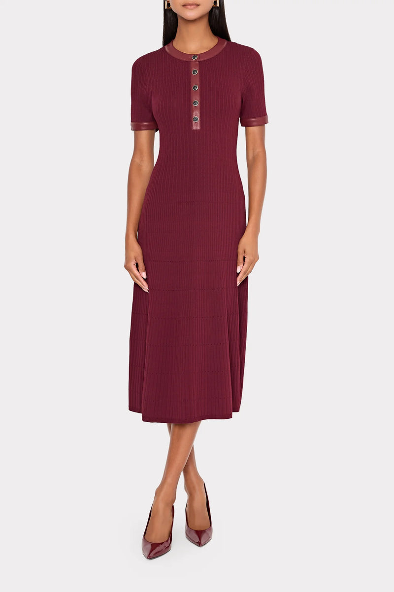 Milly Leather Detail Knit Midi Dress