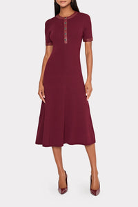 Milly Leather Detail Knit Midi Dress