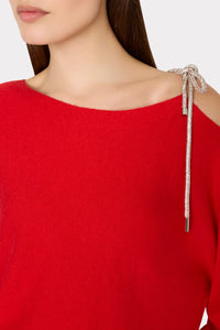 Milly Ida Crystal Bow Cold Shoulder Sweater