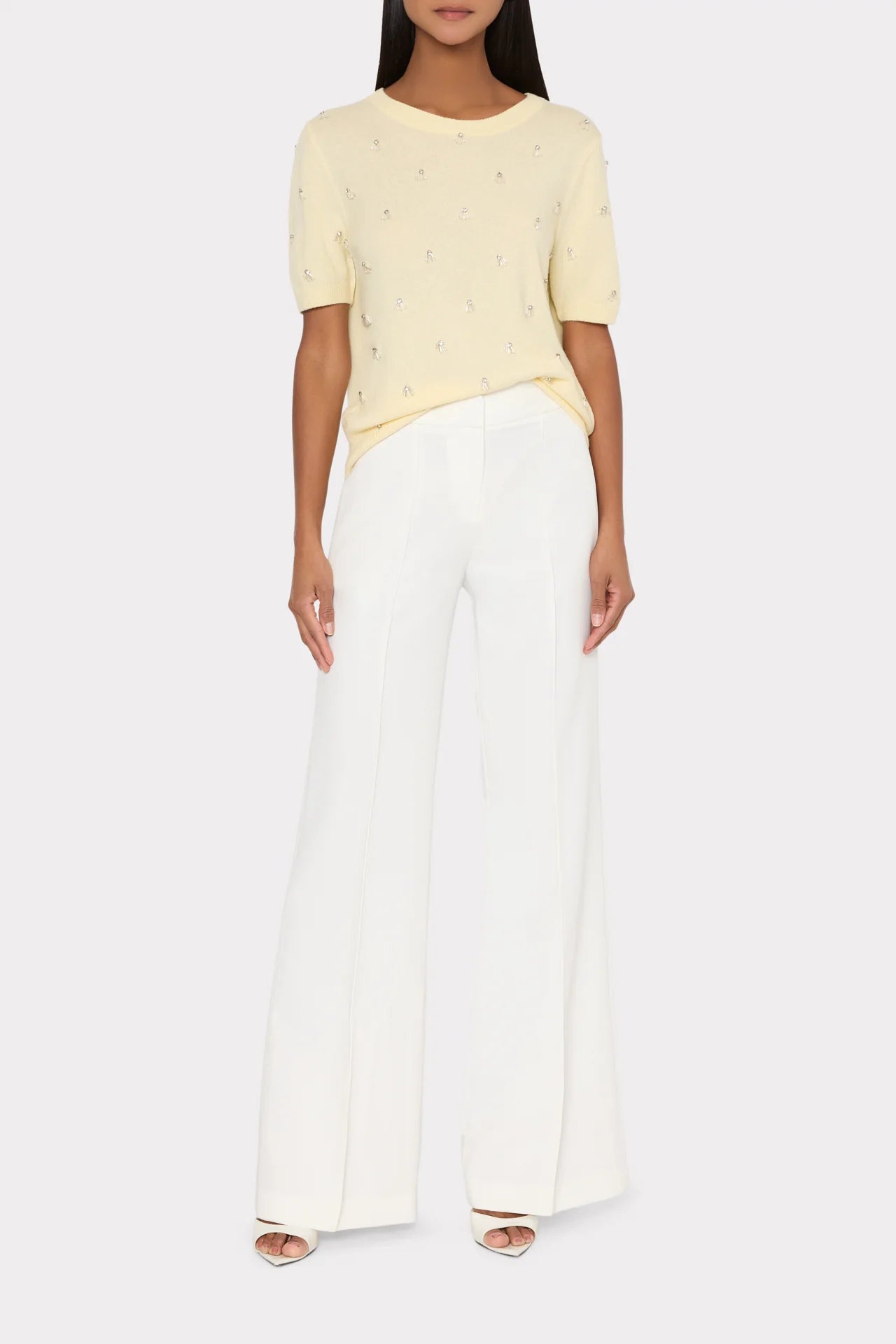 Milly Rosalyn Rhinestone Embellished Sweater Light Yellow