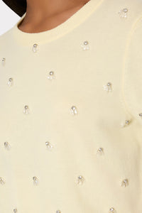 Milly Rosalyn Rhinestone Embellished Sweater Light Yellow