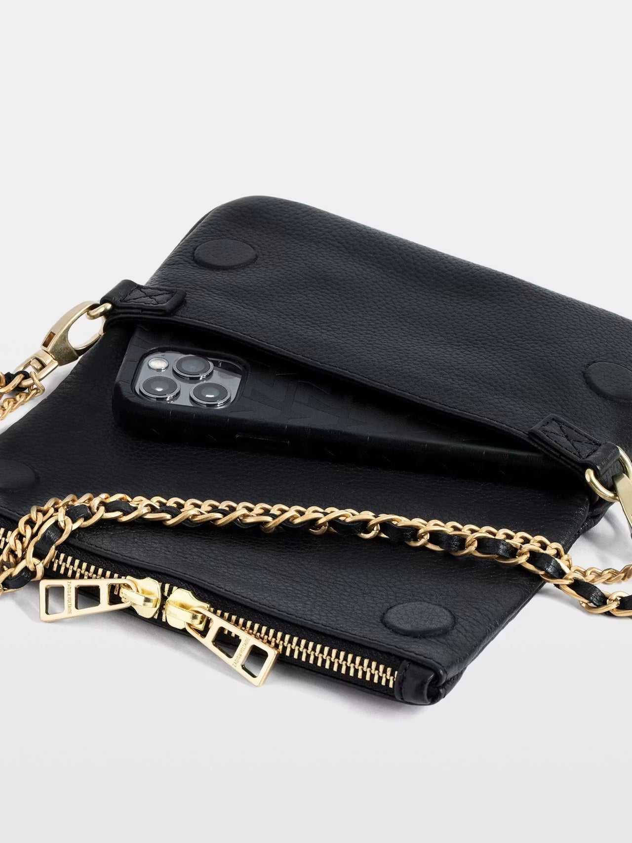 Zadig & Voltaire Rock Nano Grained Leather Bag - Black Gold
