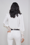 L'Agence Ava Lace Cuff Blouse V Neck Ivory