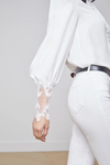 L'Agence Ava Lace Cuff Blouse V Neck Ivory