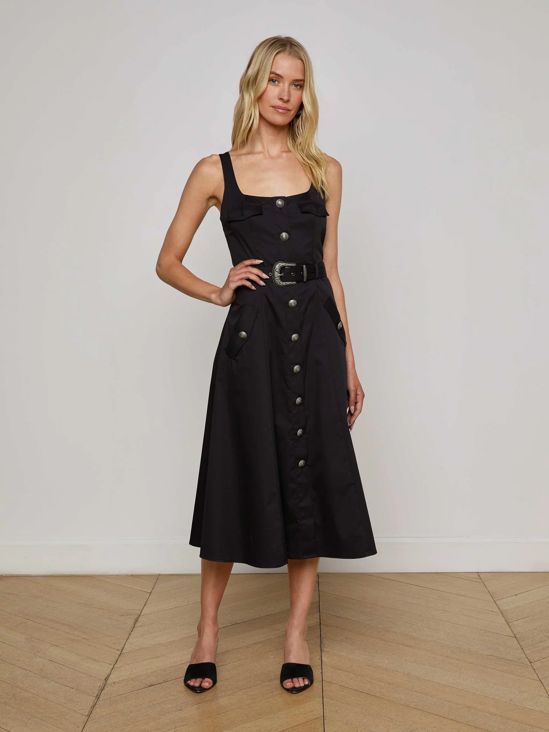 L'Agence Tazia Scoop Neck A Line Dress Black