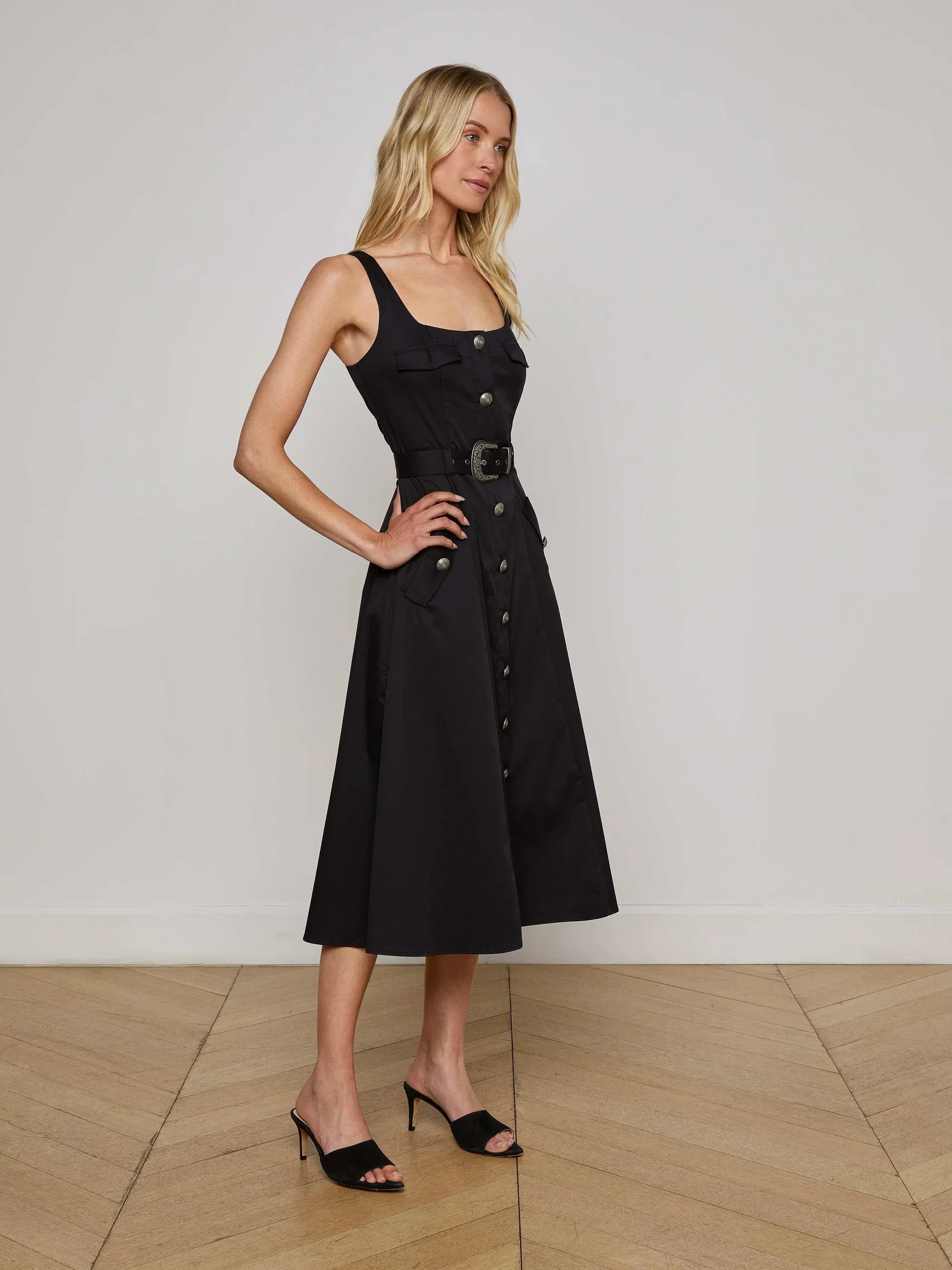 L'Agence Tazia Scoop Neck A Line Dress Black