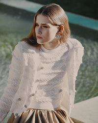 Cardigan blanc pointelle avec diamants Self-Portrait