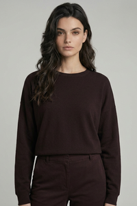 Majestic Filatures French Terry Long-Sleeve Crewneck With Banded Hem - Chocolate Mousse