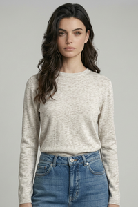 Majestic Filatures Extrafine Cashmere Long-Sleeve Crewneck Ecru Chine