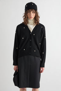 Meimeij Cardigan à col en V avec perles - Noir