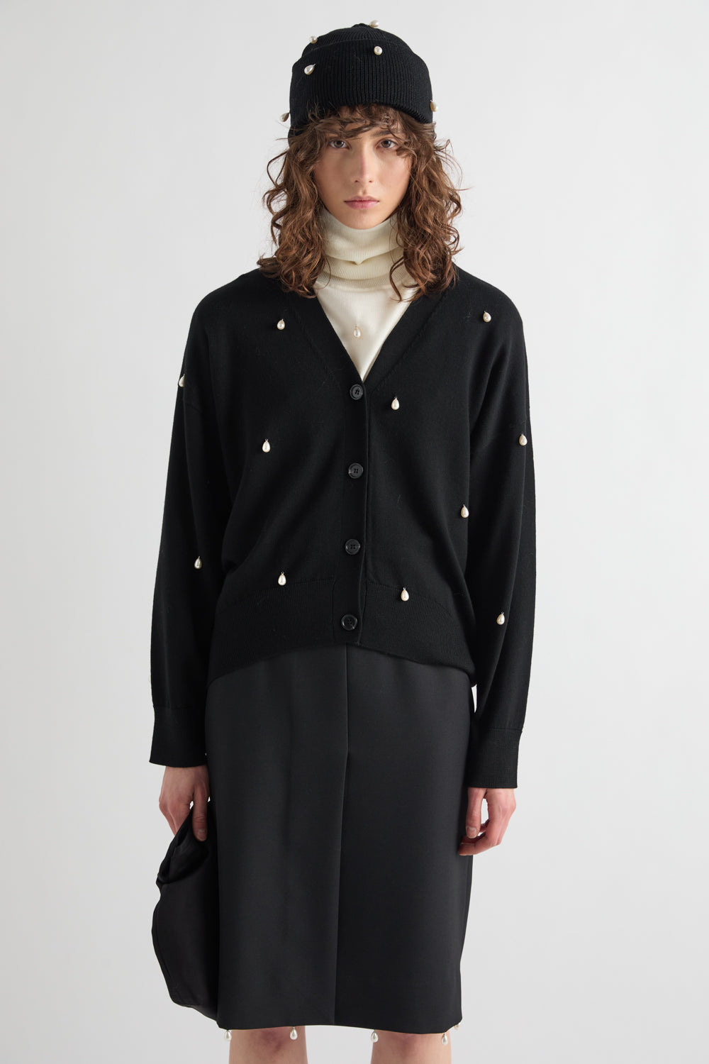 Meimeij Cardigan à col en V avec perles - Noir