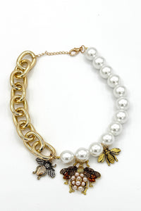 Tres Chic Bee Crystal and Pearl Necklace