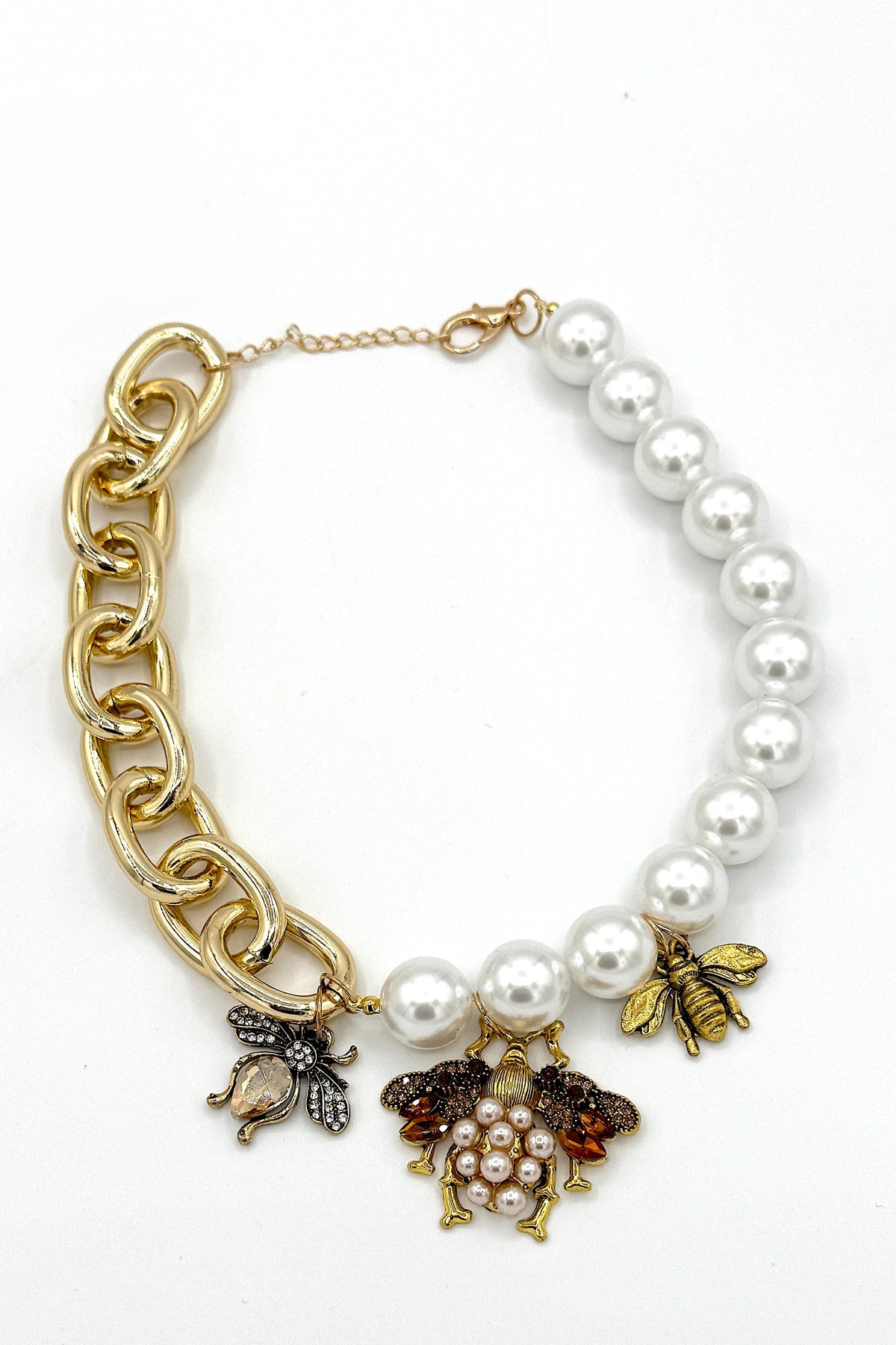 Tres Chic Bee Crystal and Pearl Necklace