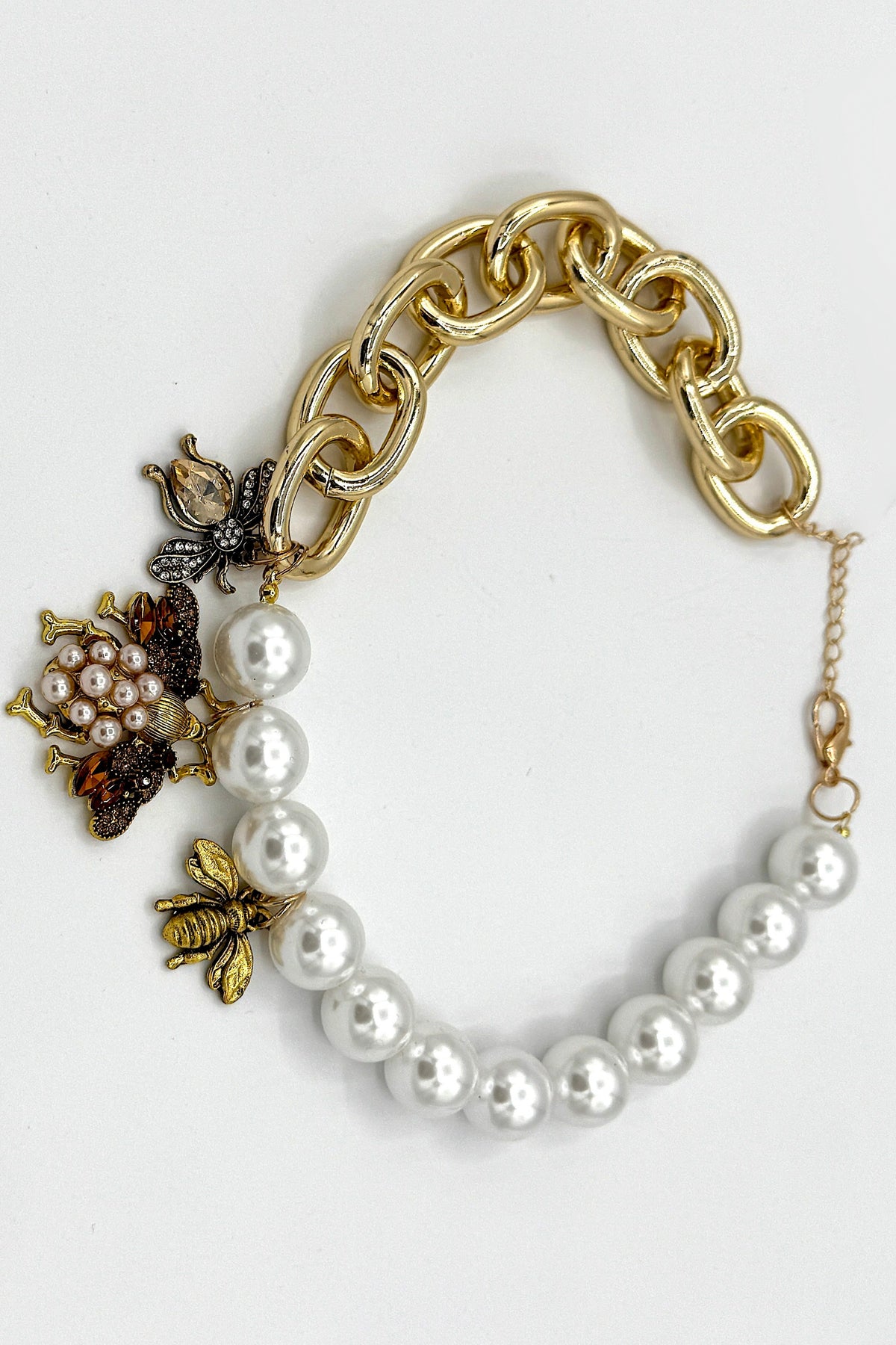 Tres Chic Bee Crystal and Pearl Necklace