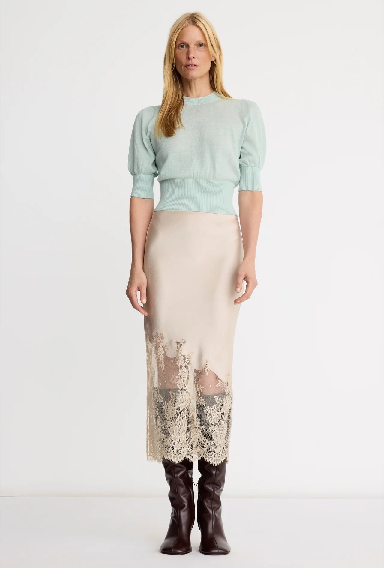Smythe Cropped Pouf Sleeve Sweater - Aqua