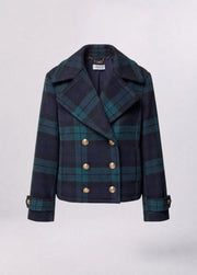 Liu Jo White Cropped Wool Coat -  Tartan/Green/Blue