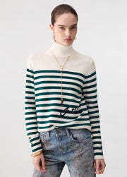 Pull à col roulé rayé Liu Jo White avec broderie - Bco Lana Green