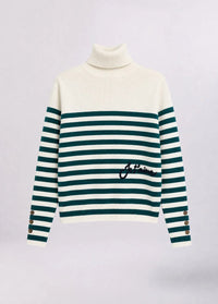 Pull à col roulé rayé Liu Jo White avec broderie - Bco Lana Green