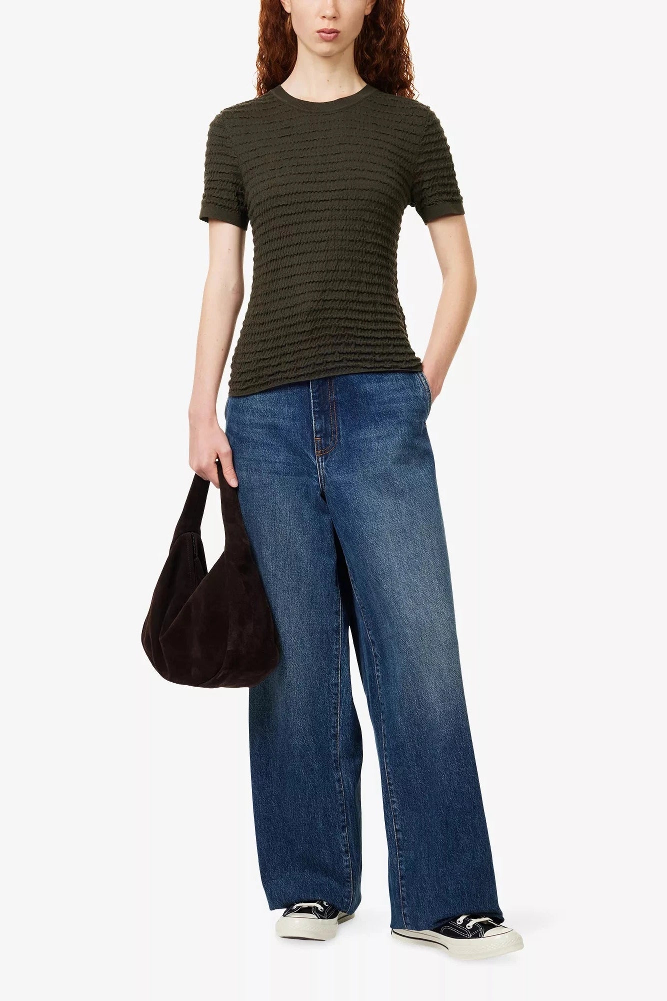 Frame The Smocked Short-Sleeve Sweater - Rich Military
