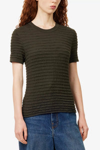 Frame The Smocked Short-Sleeve Sweater - Rich Military
