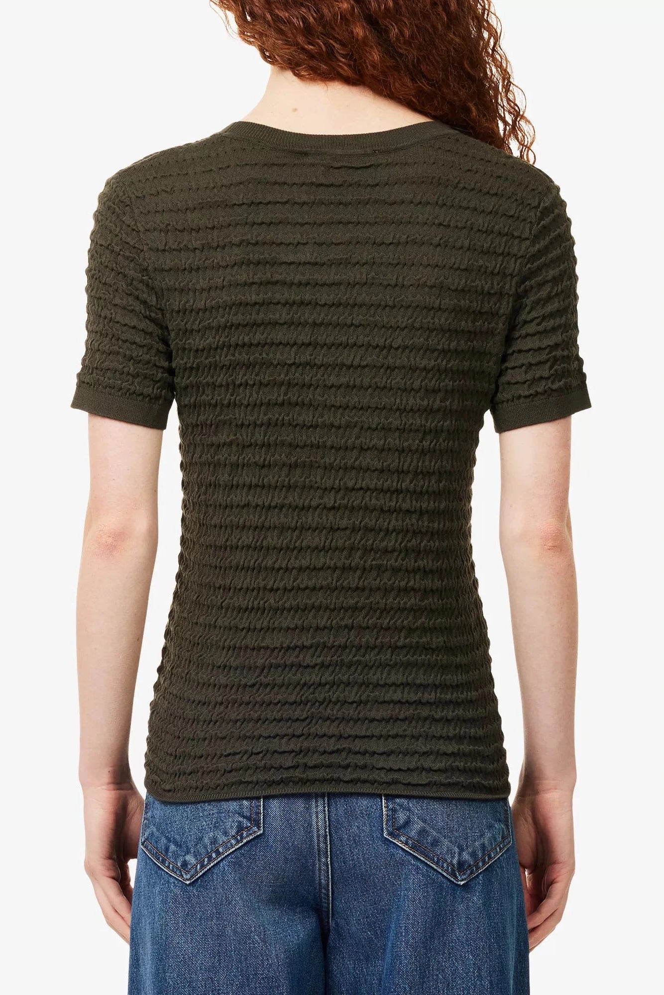 Frame The Smocked Short-Sleeve Sweater - Rich Military
