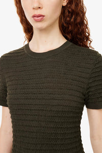 Frame The Smocked Short-Sleeve Sweater - Rich Military