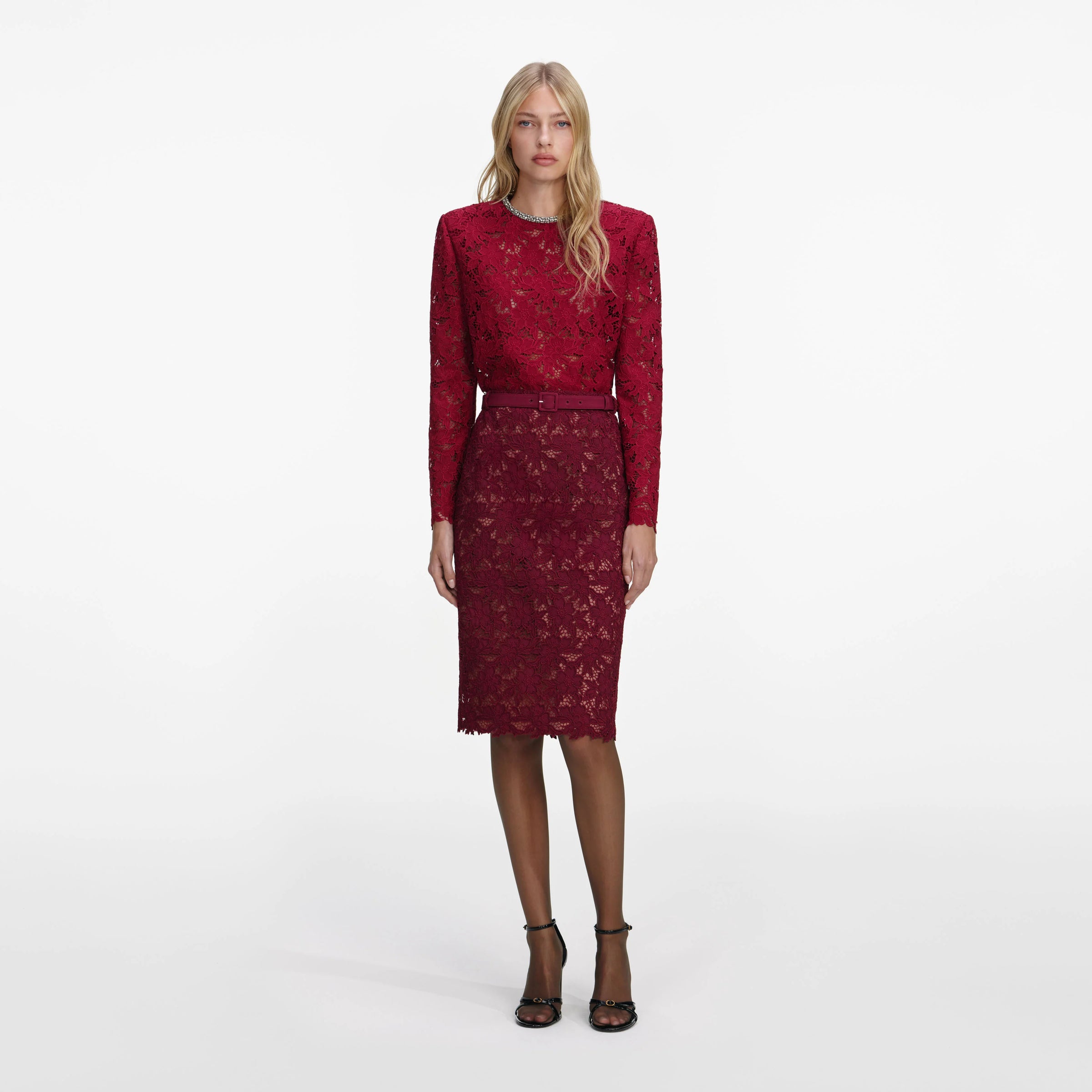Self-Portrait Burgundy Lace Crystal Trim Top