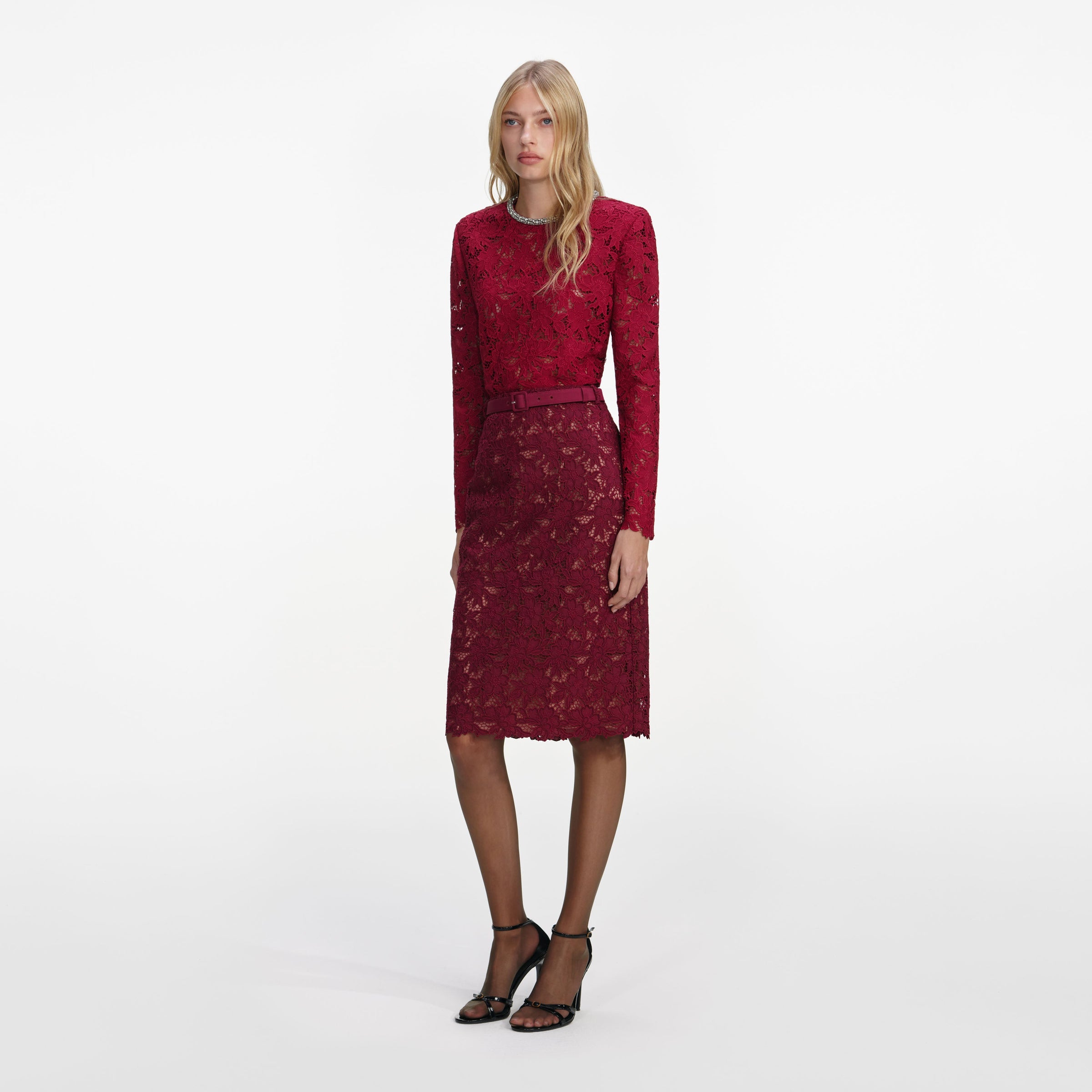 Self-Portrait Burgundy Lace Crystal Trim Top