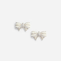 Boucles d'oreilles nœud en satin perlé autoportrait