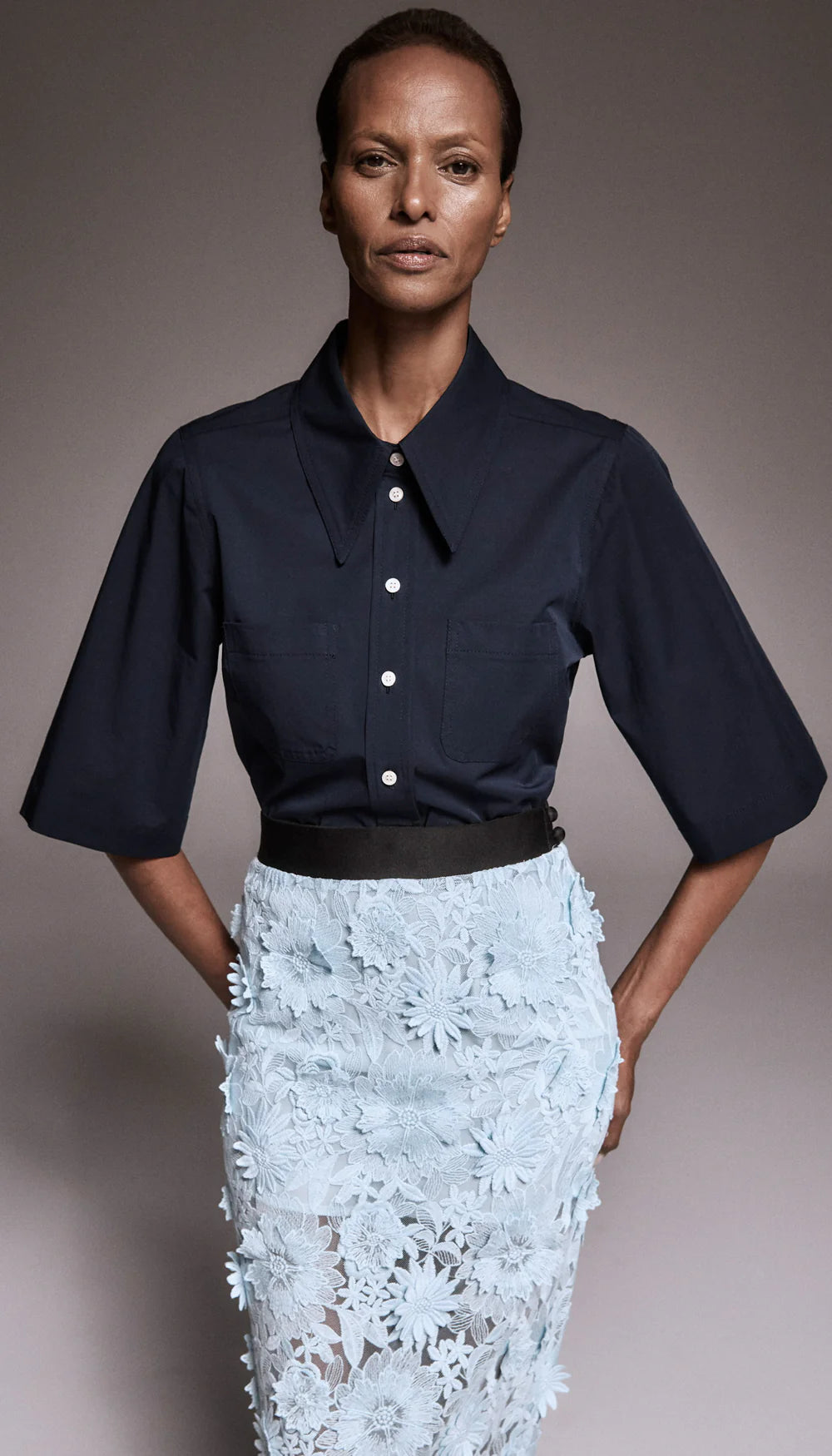 Smythe Applique Pencil Skirt Blue