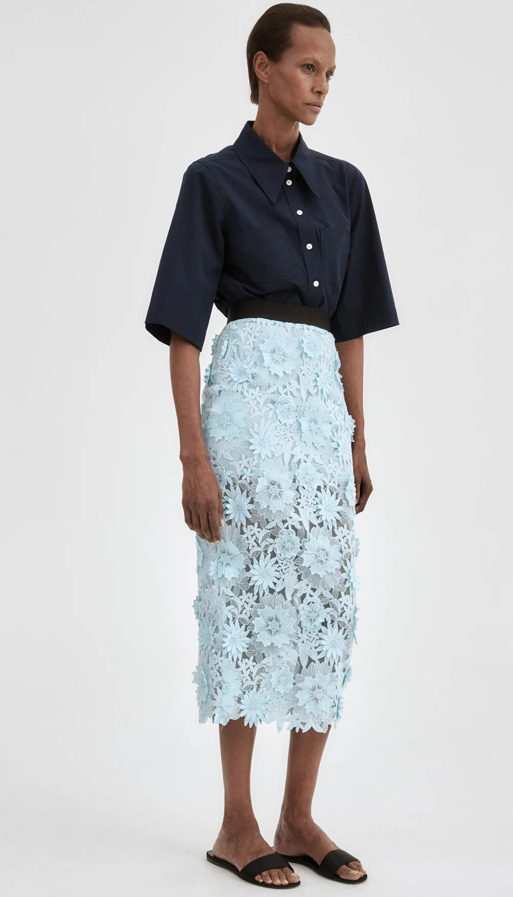 Smythe Applique Pencil Skirt Blue