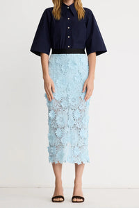 Smythe Applique Pencil Skirt Blue