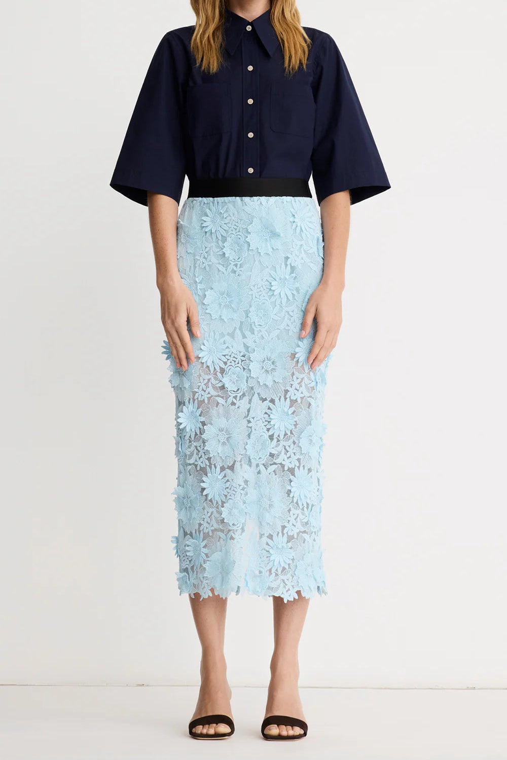 Smythe Applique Pencil Skirt Blue