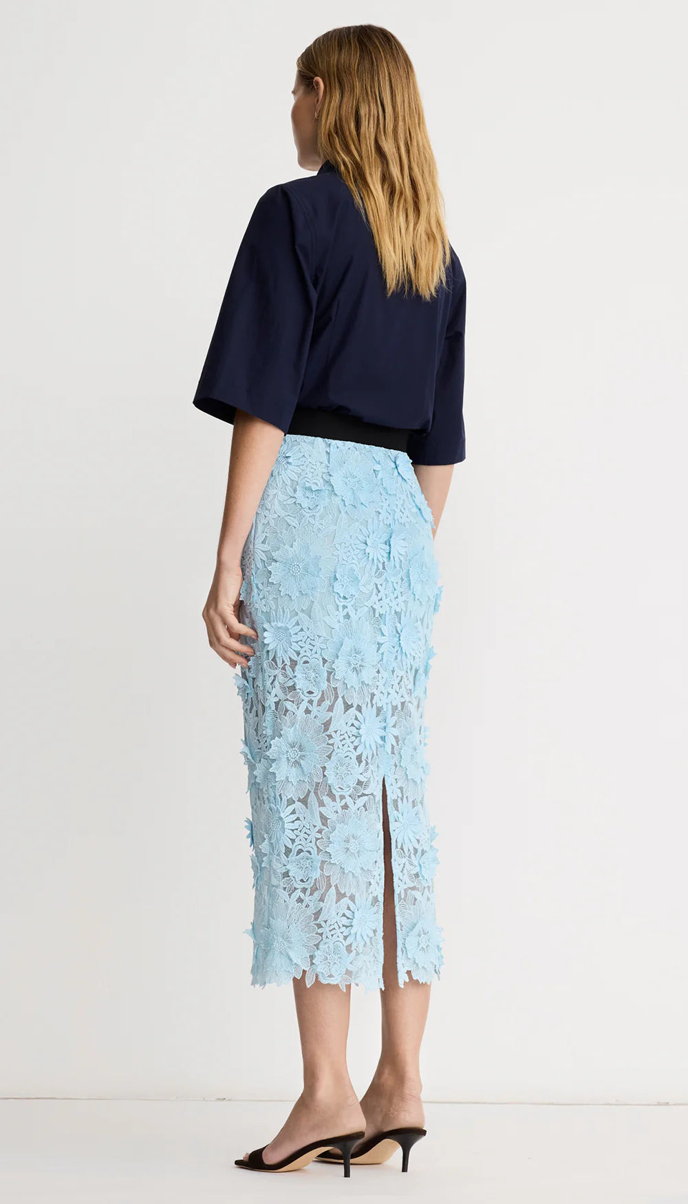 Smythe Applique Pencil Skirt Blue