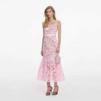 Self-Portrait Pink Crochet Lace Midi Dress