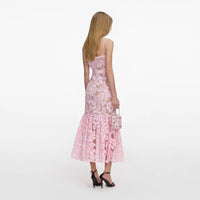 Self-Portrait Pink Crochet Lace Midi Dress