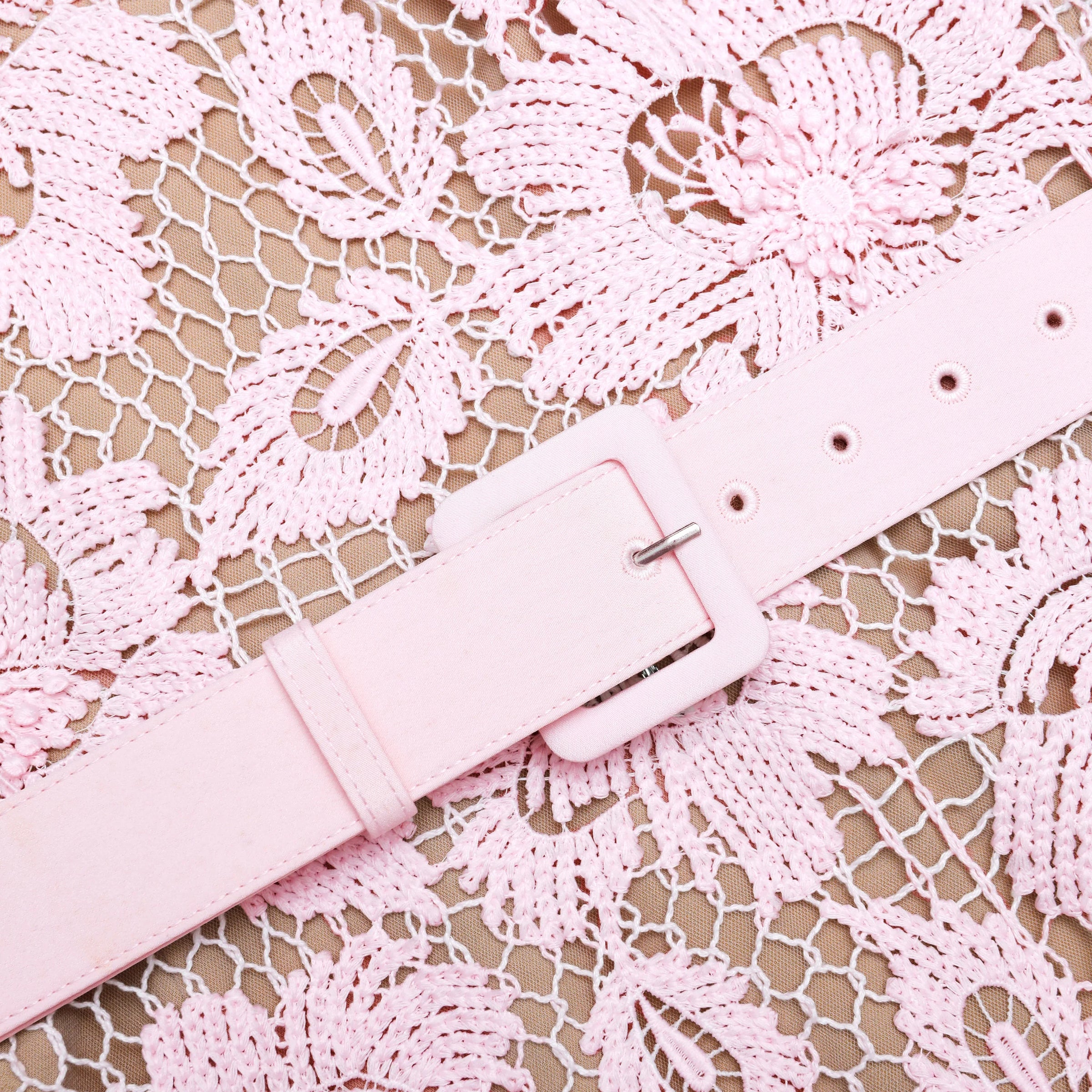 Self-Portrait Pink Crochet Lace Midi Dress