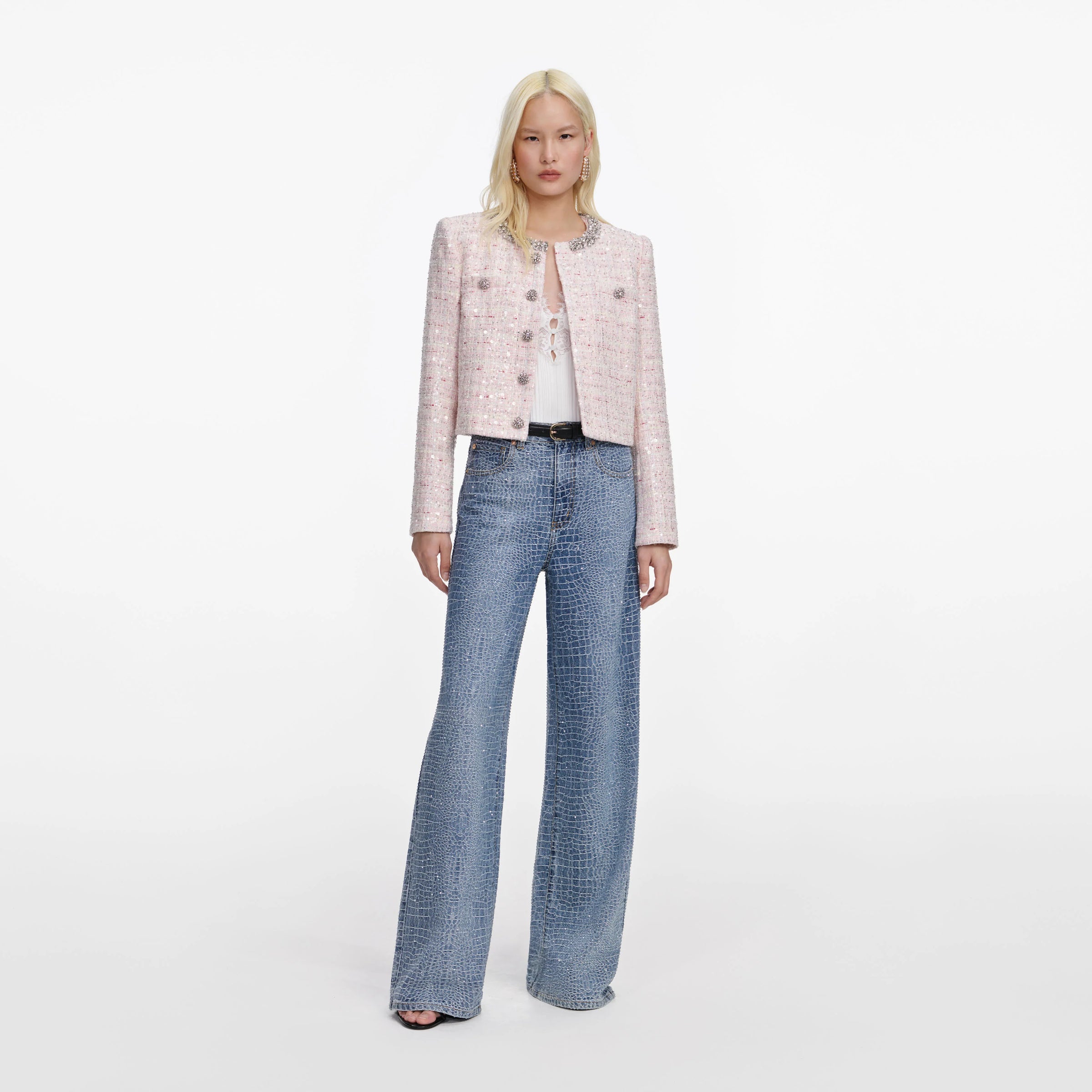 Self-Portrait  Pink Sequin Boucle Jacket