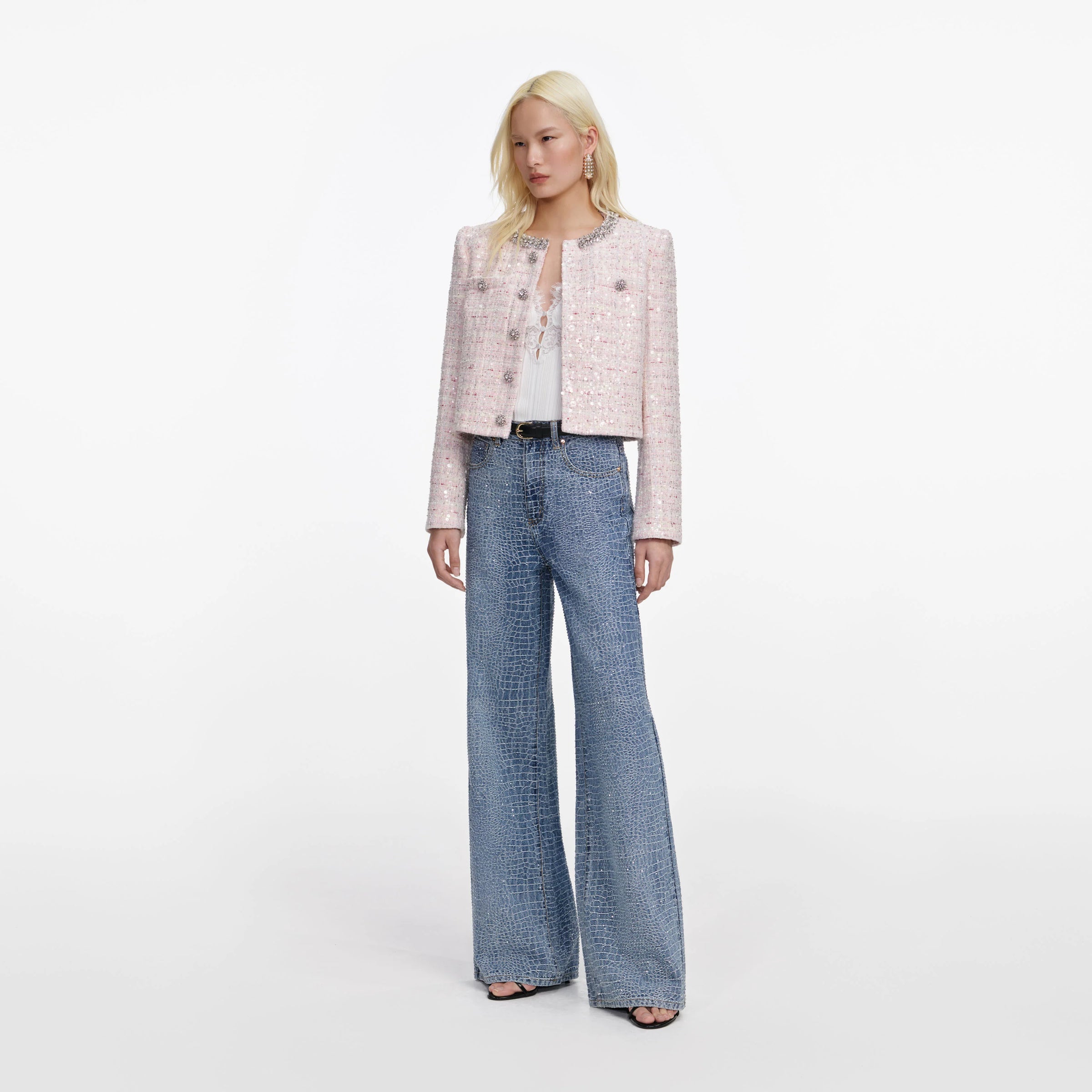 Self-Portrait  Pink Sequin Boucle Jacket