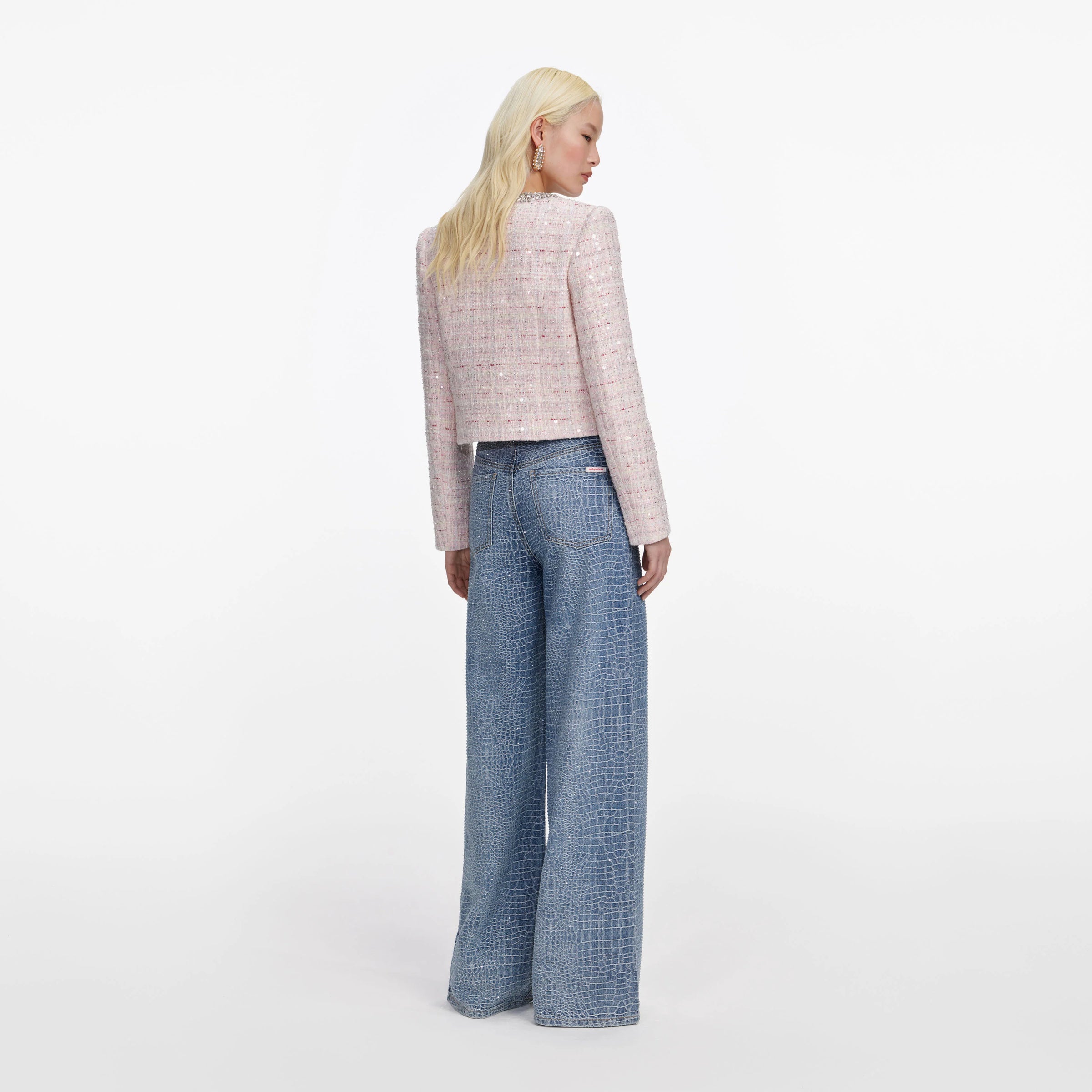 Self-Portrait  Pink Sequin Boucle Jacket