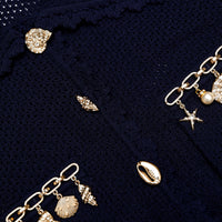 Cardigan marine orné de coquillages Self-Portrait