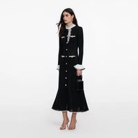 Robe midi en maille noire avec bordure en dentelle Self-Portrait