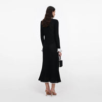 Robe midi en maille noire avec bordure en dentelle Self-Portrait