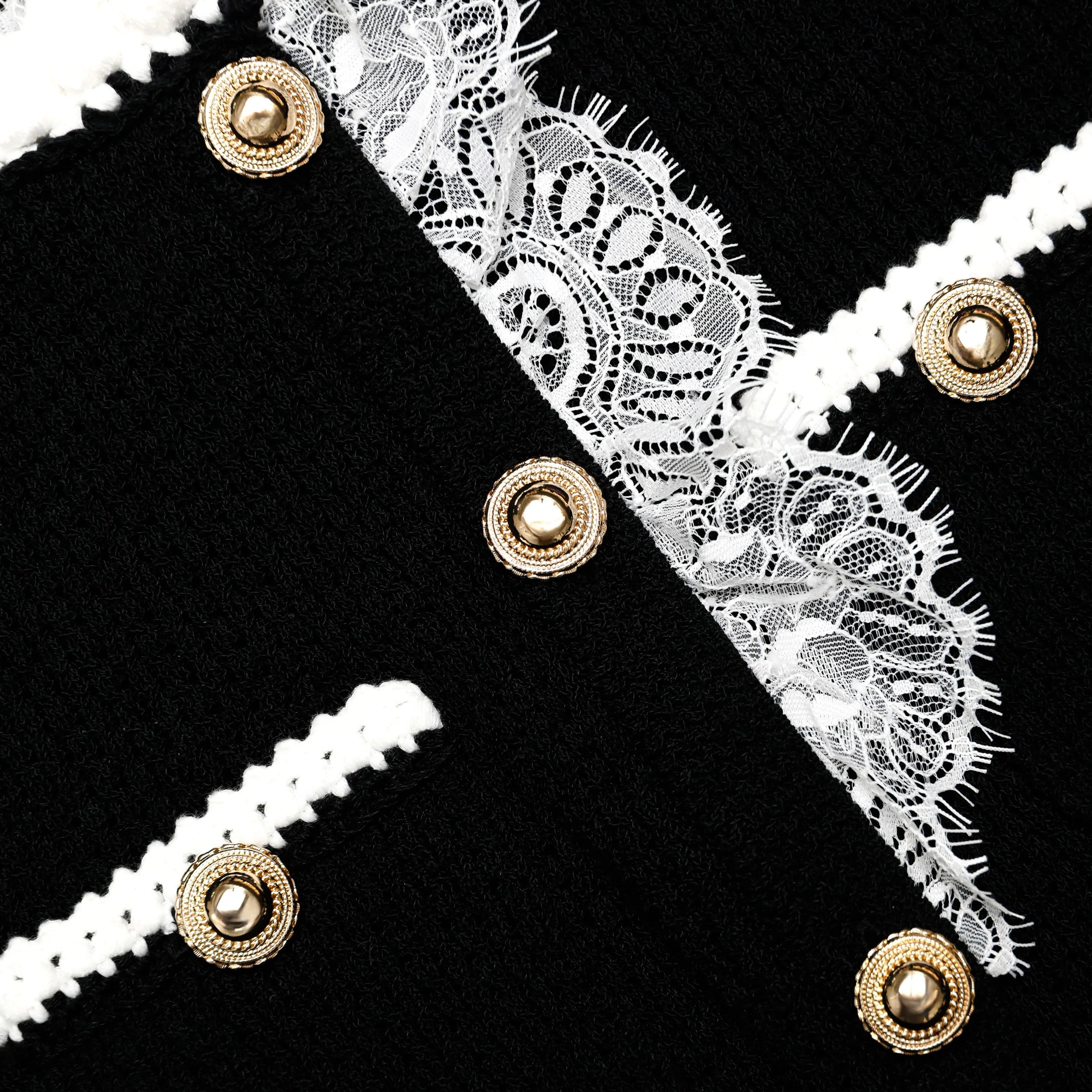 Robe midi en maille noire avec bordure en dentelle Self-Portrait