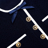 Self-Portrait Navy Bow Knit Mini Dress
