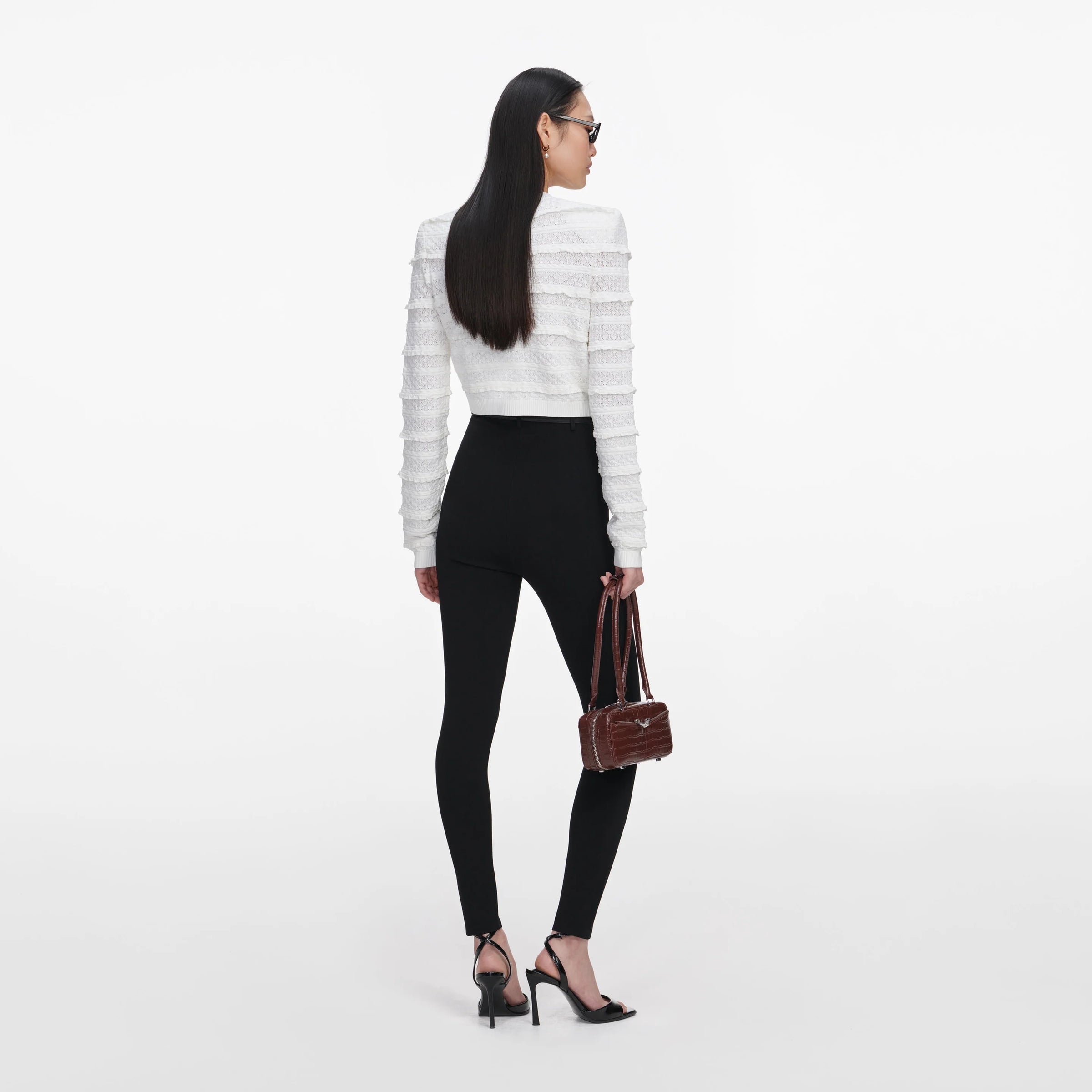 Cardigan blanc pointelle avec diamants Self-Portrait