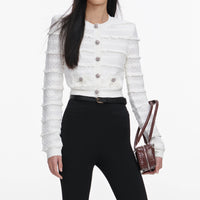 Cardigan blanc pointelle avec diamants Self-Portrait