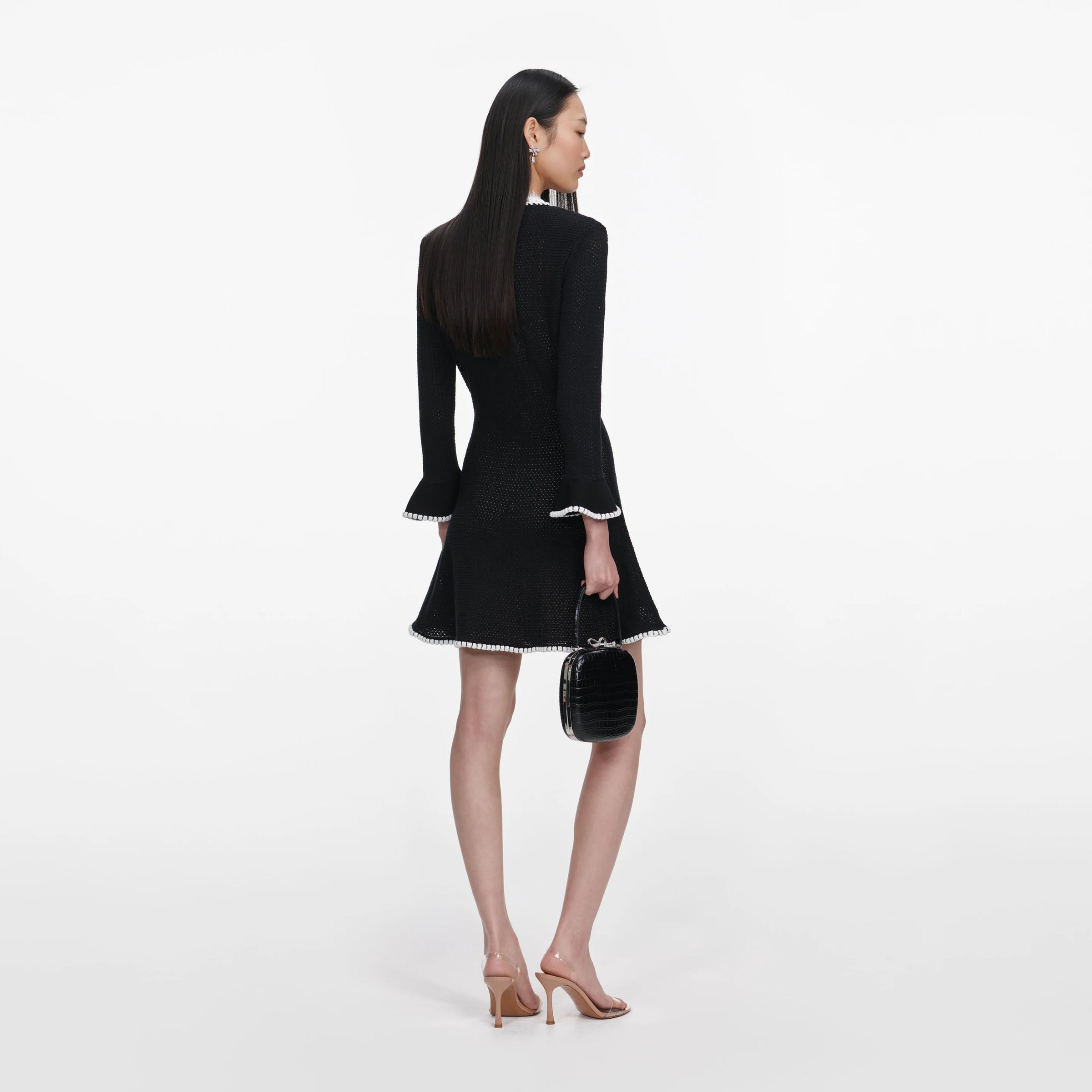 Mini-robe en maille noire avec bordure en dentelle Self-Portrait